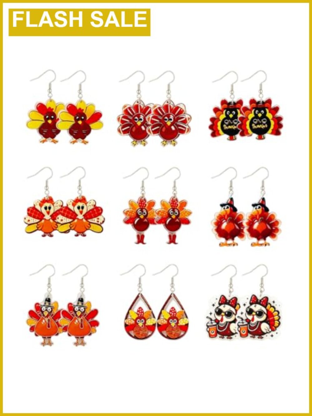 9 Pairs Turkey Earrings Fall Thanksgiving Stud Dangle Jewelry Set